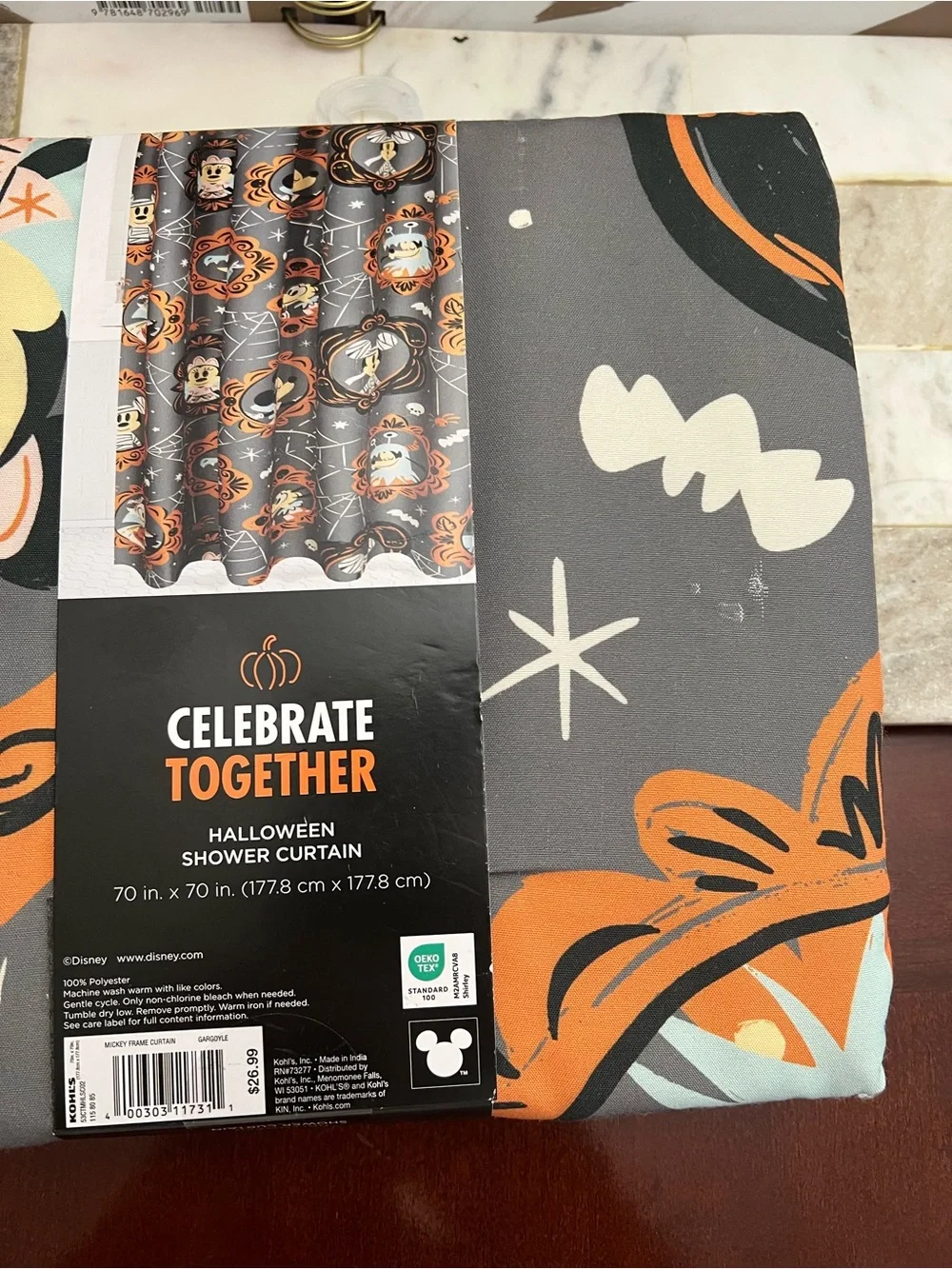 Disney Halloween Fabric Shower Curtain — Gray, Orange & White